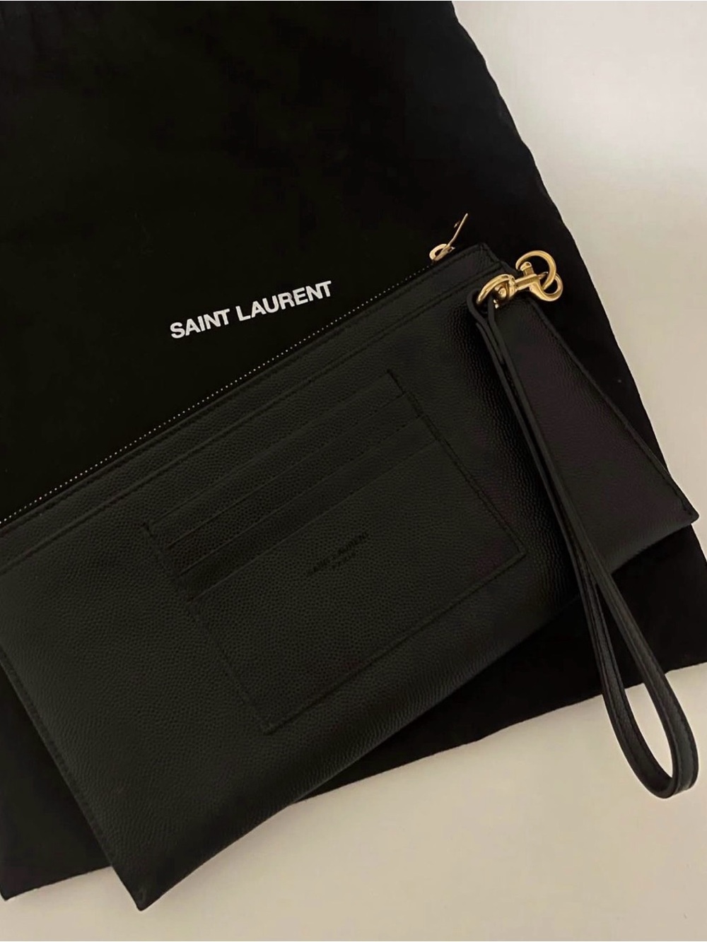 Saint Laurent Black Quilted Wristlet Clutch with Gold YSL Logo - Picture 2 of 9